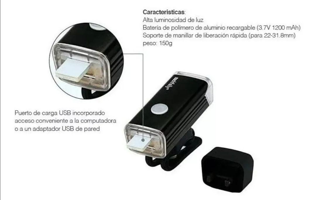 Miniatura 3 de Luz Linterna Recargable Usb Para Bicicle